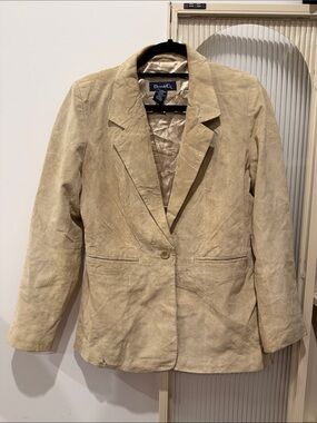 Denim&Co Women’s Tan Suede Single-Button Blazer sz M